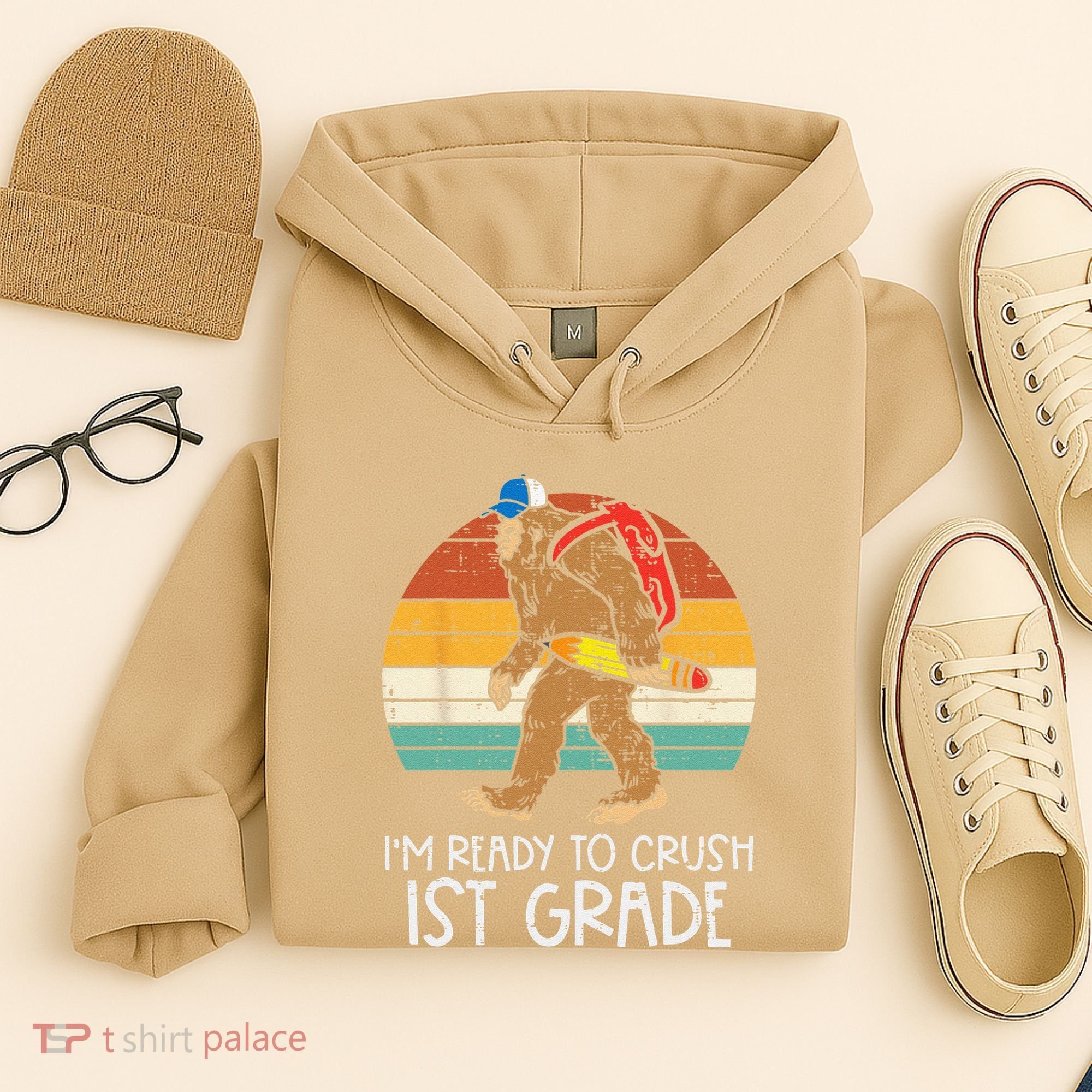 Bigfoot Sasquatch Ready To Crush 1st Grade First Day School Hoodie