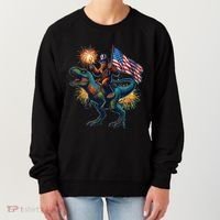 Bigfoot Sasquatch Riding Dinosaur T Rex Funny 4th Of July Women's Sweatshirt thumb 0
