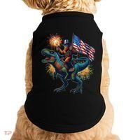 Bigfoot Sasquatch Riding Dinosaur T Rex Funny 4th Of July Doggie Tank thumb 0