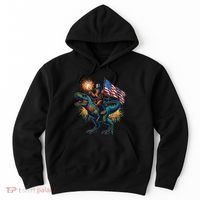 Bigfoot Sasquatch Riding Dinosaur T Rex Funny 4th Of July Hoodie thumb 0