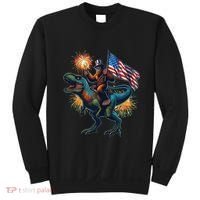 Bigfoot Sasquatch Riding Dinosaur T Rex Funny 4th Of July Sweatshirt thumb 0