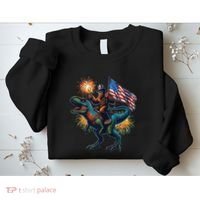 Bigfoot Sasquatch Riding Dinosaur T Rex Funny 4th Of July Sweatshirt thumb 2