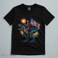 Bigfoot Sasquatch Riding Dinosaur T Rex Funny 4th Of July T-Shirt thumb 5
