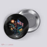 Bigfoot Sasquatch Riding Dinosaur T Rex Funny 4th Of July Button thumb 0