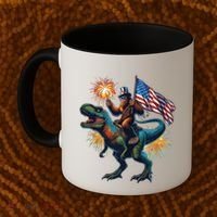 Bigfoot Sasquatch Riding Dinosaur T Rex Funny 4th Of July Coffee Mug thumb 2