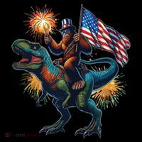 Bigfoot Sasquatch Riding Dinosaur T Rex Funny 4th Of July Coffee Mug thumb 5