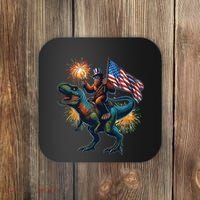 Bigfoot Sasquatch Riding Dinosaur T Rex Funny 4th Of July Coaster thumb 0