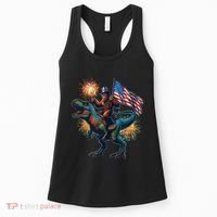 Bigfoot Sasquatch Riding Dinosaur T Rex Funny 4th Of July Women's Tank Top thumb 0