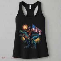 Bigfoot Sasquatch Riding Dinosaur T Rex Funny 4th Of July Women's Tank Top thumb 3