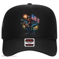 Bigfoot Sasquatch Riding Dinosaur T Rex Funny 4th Of July Hat thumb 0