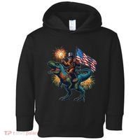 Bigfoot Sasquatch Riding Dinosaur T Rex Funny 4th Of July Toddler Hoodie thumb 0