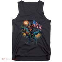 Bigfoot Sasquatch Riding Dinosaur T Rex Funny 4th Of July Tank Top thumb 0