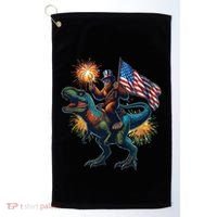 Bigfoot Sasquatch Riding Dinosaur T Rex Funny 4th Of July Golf Towel thumb 0