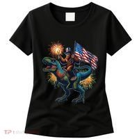 Bigfoot Sasquatch Riding Dinosaur T Rex Funny 4th Of July Women's T-Shirt thumb 0