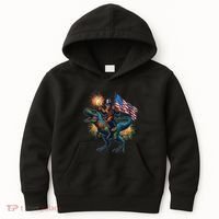 Bigfoot Sasquatch Riding Dinosaur T Rex Funny 4th Of July Kids Hoodie thumb 0