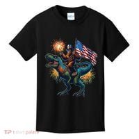 Bigfoot Sasquatch Riding Dinosaur T Rex Funny 4th Of July Kids T-Shirt thumb 0