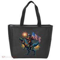 Bigfoot Sasquatch Riding Dinosaur T Rex Funny 4th Of July Tote Bag thumb 0