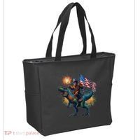 Bigfoot Sasquatch Riding Dinosaur T Rex Funny 4th Of July Tote Bag thumb 2