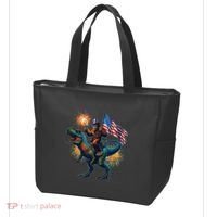 Bigfoot Sasquatch Riding Dinosaur T Rex Funny 4th Of July Tote Bag thumb 3