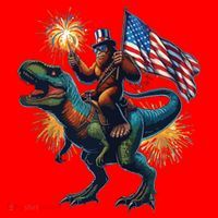 Bigfoot Sasquatch Riding Dinosaur T Rex Funny 4th Of July Santa Hat thumb 1