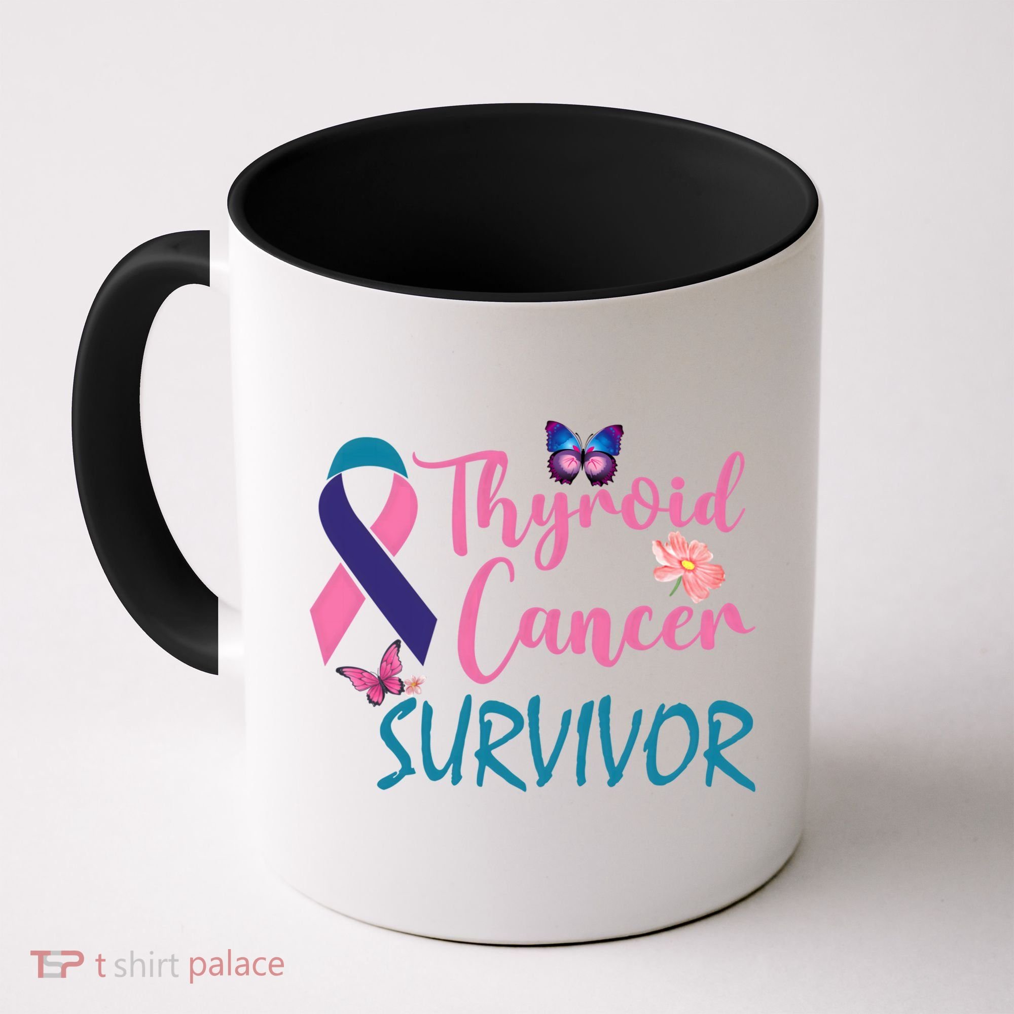 Butterflies Support Ribbon Thyroid Cancer Survivor Gift Coffee Mug