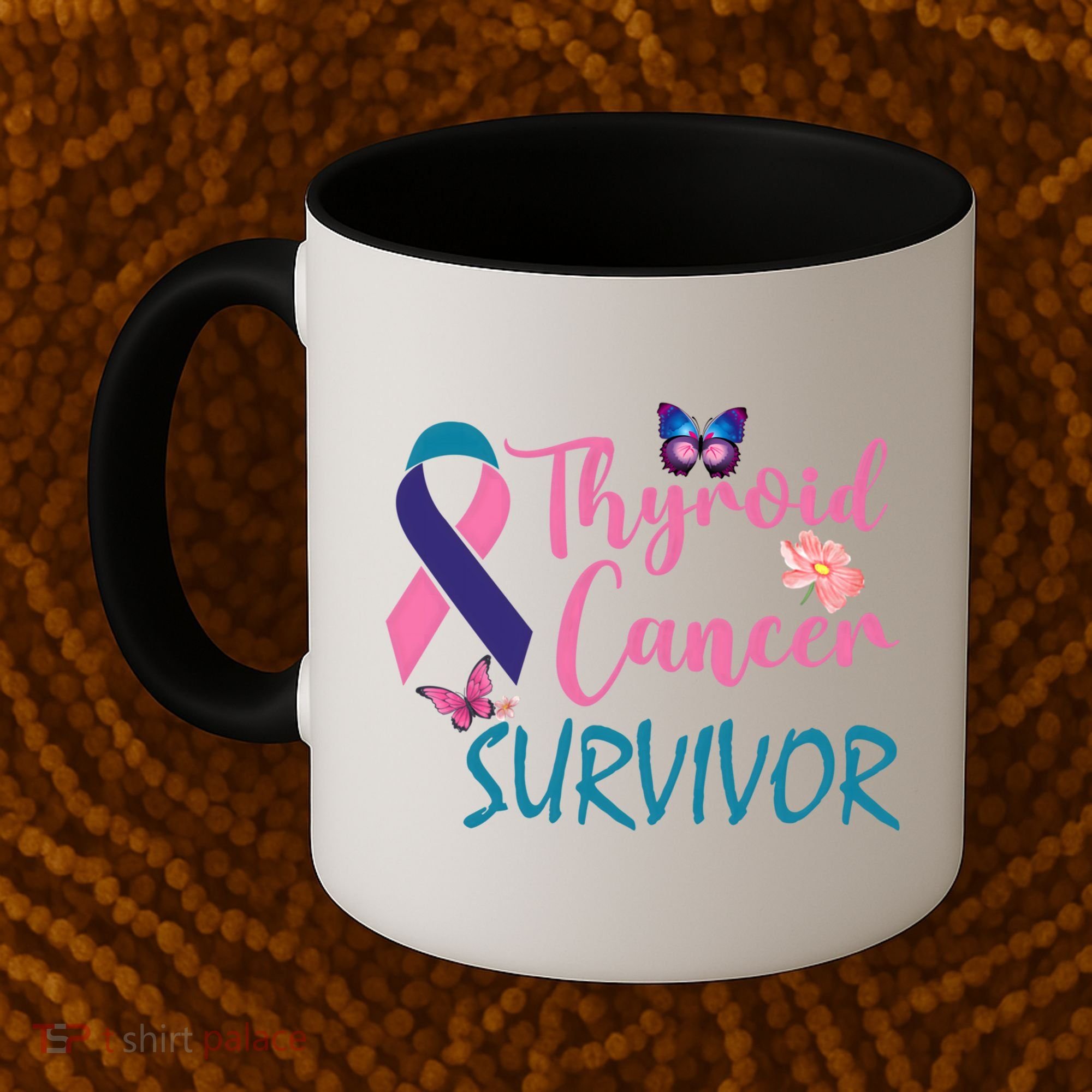 Butterflies Support Ribbon Thyroid Cancer Survivor Gift Coffee Mug