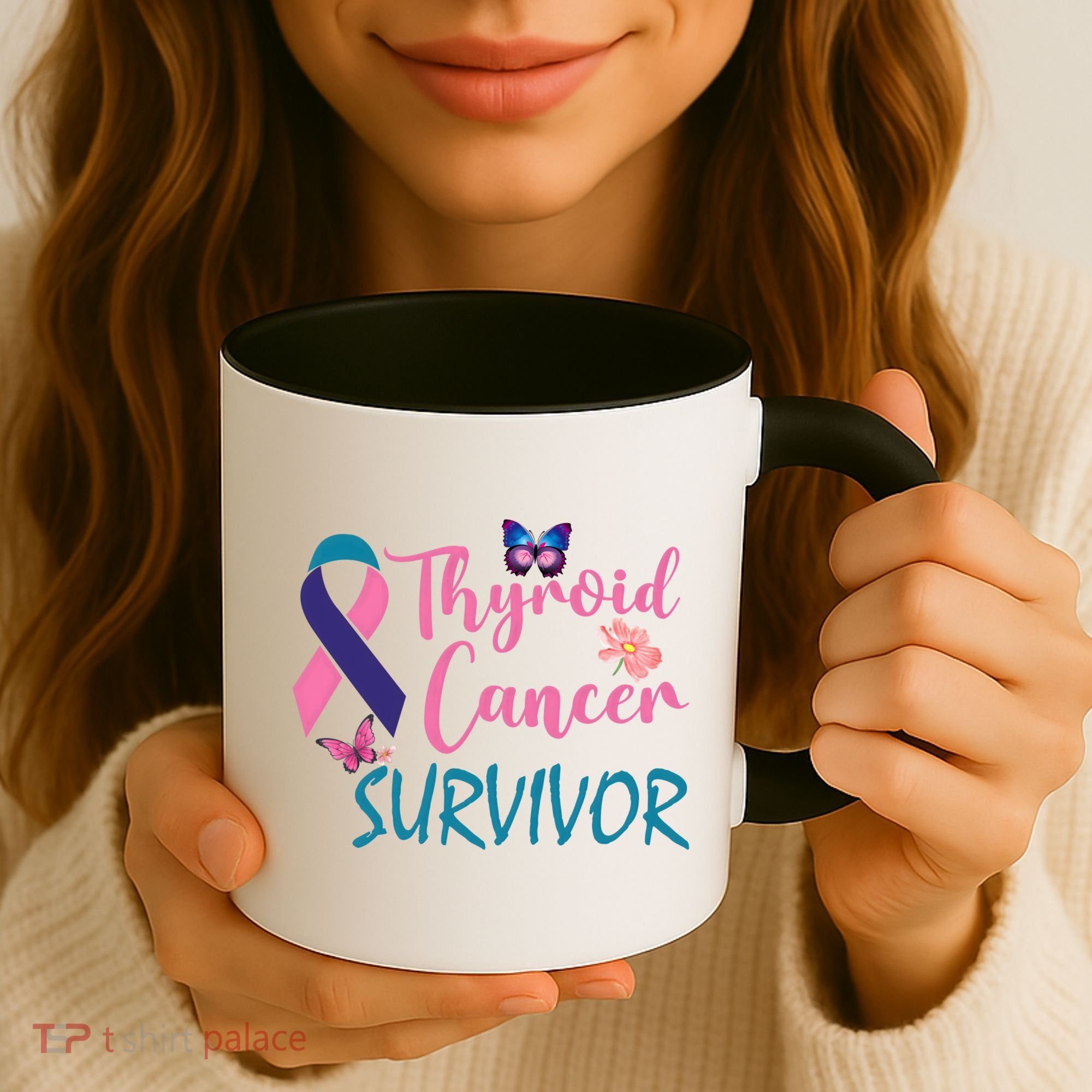 Butterflies Support Ribbon Thyroid Cancer Survivor Gift Coffee Mug