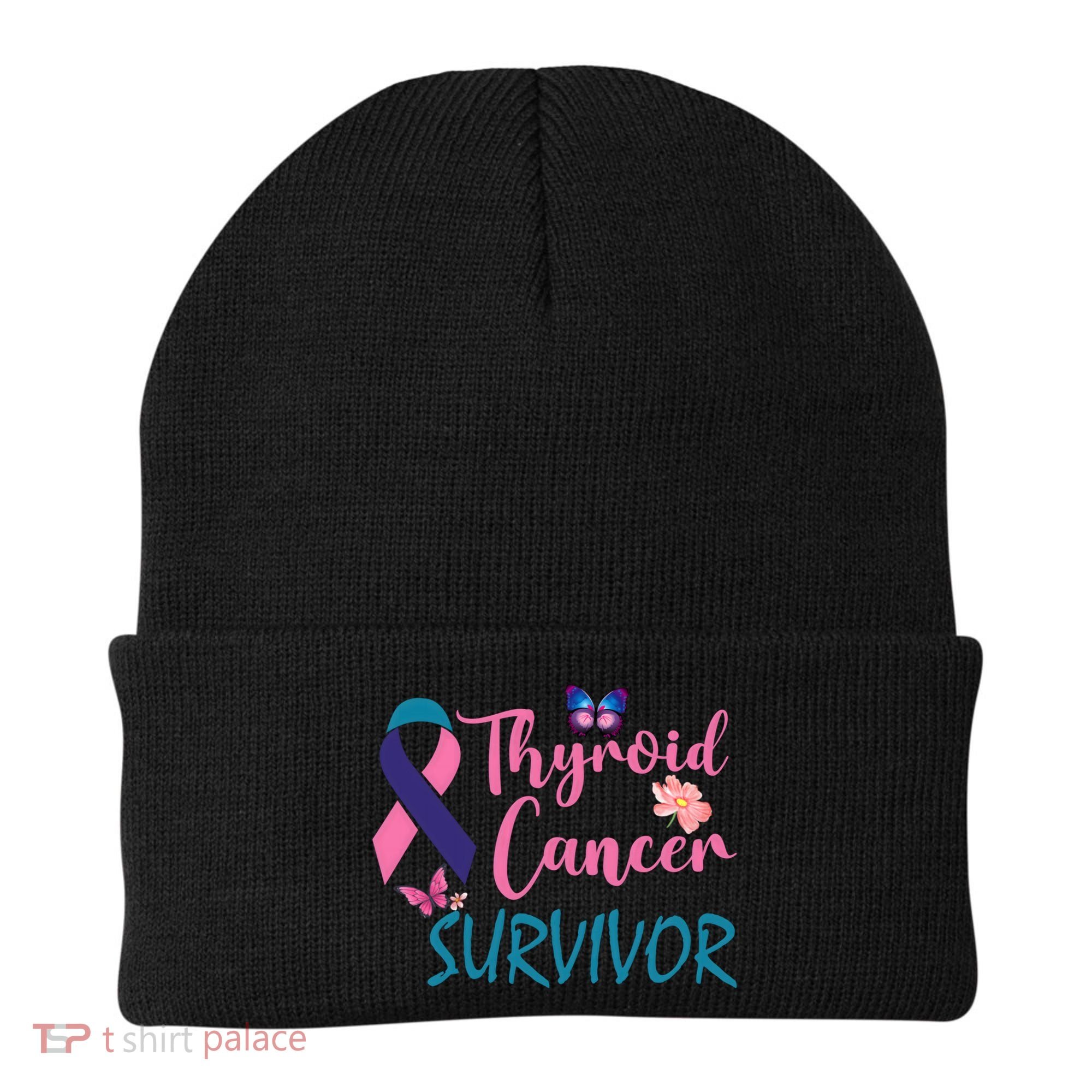 Butterflies Support Ribbon Thyroid Cancer Survivor Gift Beanie