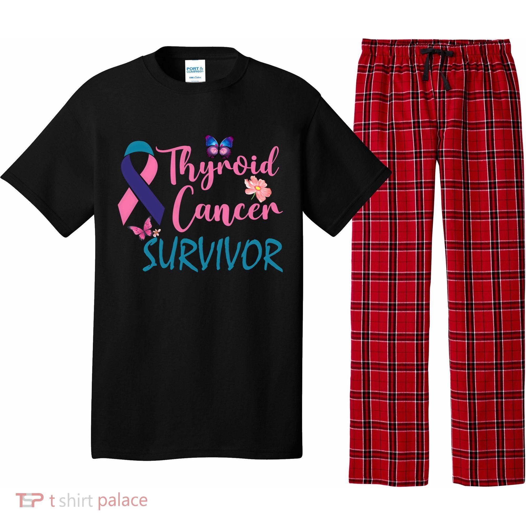 Butterflies Support Ribbon Thyroid Cancer Survivor Gift Pajama Set