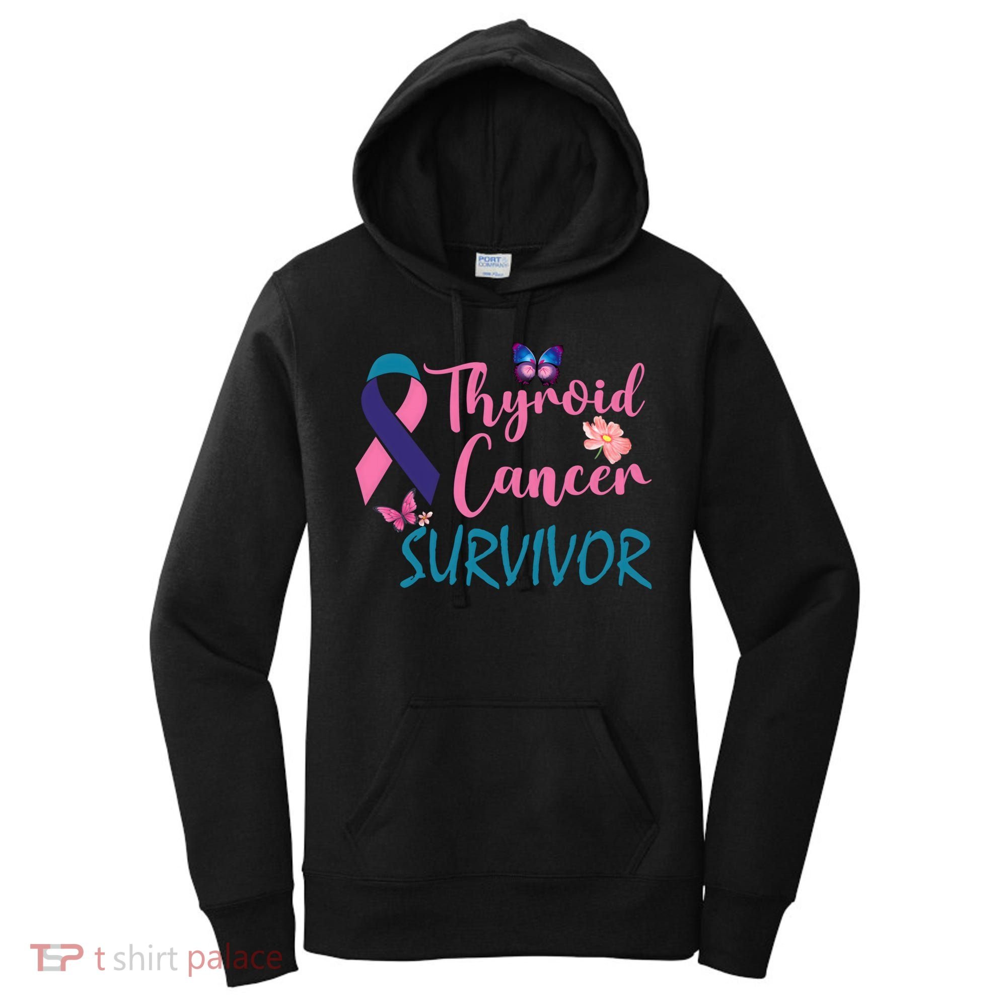 Butterflies Support Ribbon Thyroid Cancer Survivor Gift Women's Hoodie