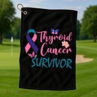 Butterflies Support Ribbon Thyroid Cancer Survivor Gift Golf Towel thumb 1