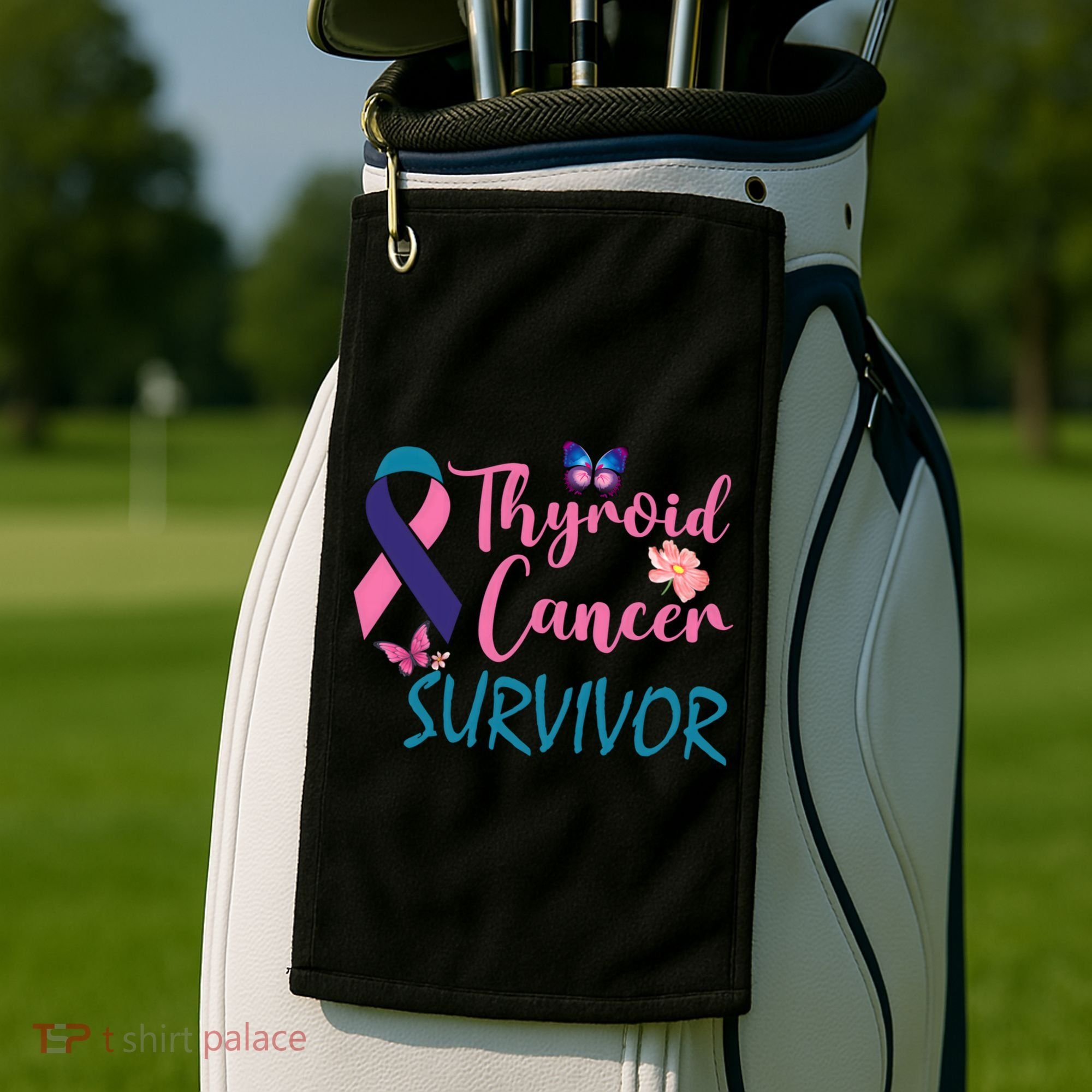 Butterflies Support Ribbon Thyroid Cancer Survivor Gift Golf Towel