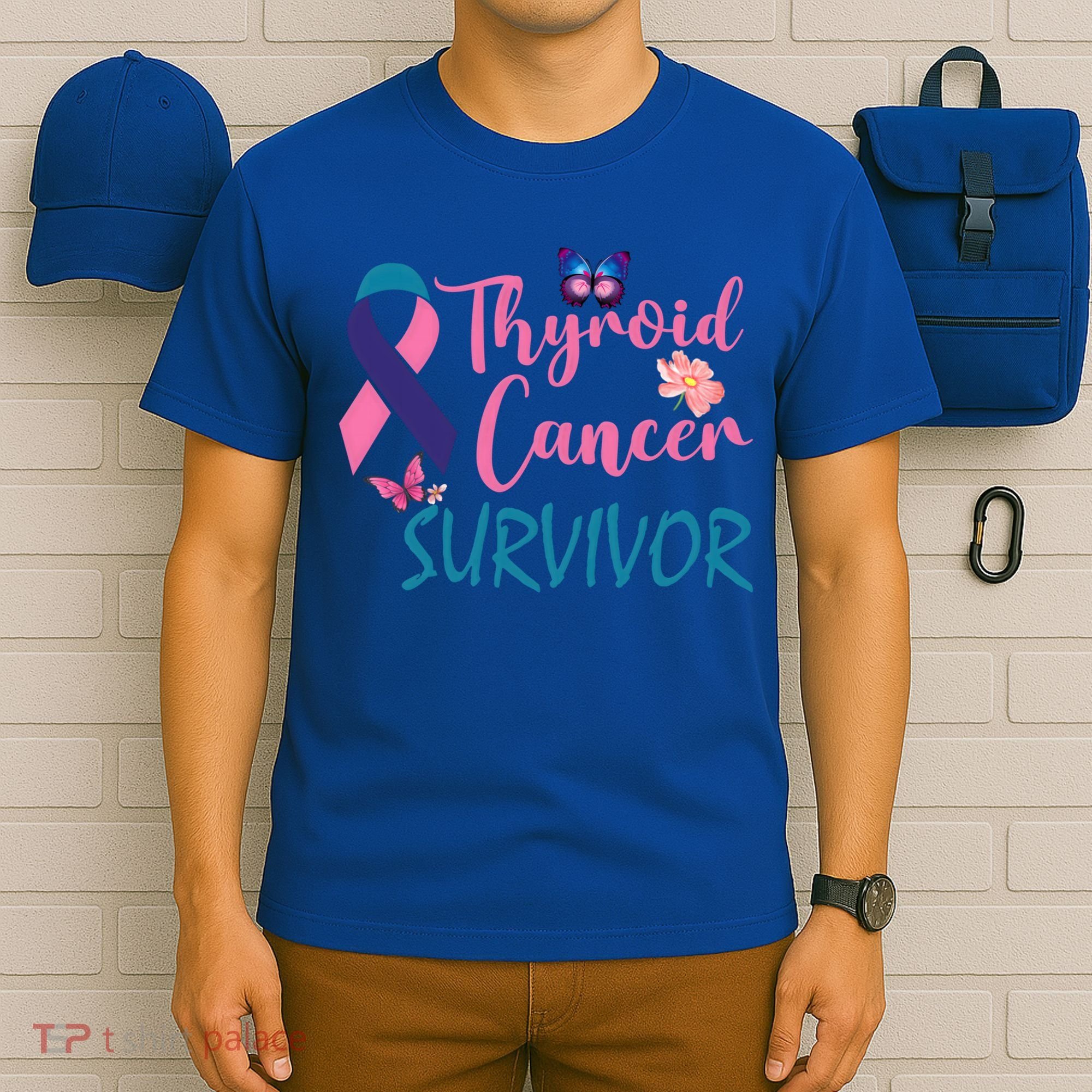 Butterflies Support Ribbon Thyroid Cancer Survivor Gift T-Shirt