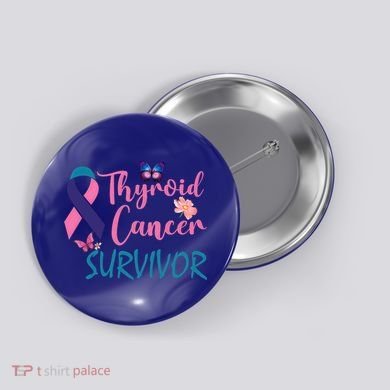 Butterflies Support Ribbon Thyroid Cancer Survivor Gift Button