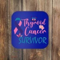 Butterflies Support Ribbon Thyroid Cancer Survivor Gift Coaster thumb 0