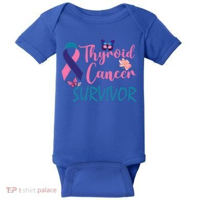 Butterflies Support Ribbon Thyroid Cancer Survivor Gift Baby Bodysuit