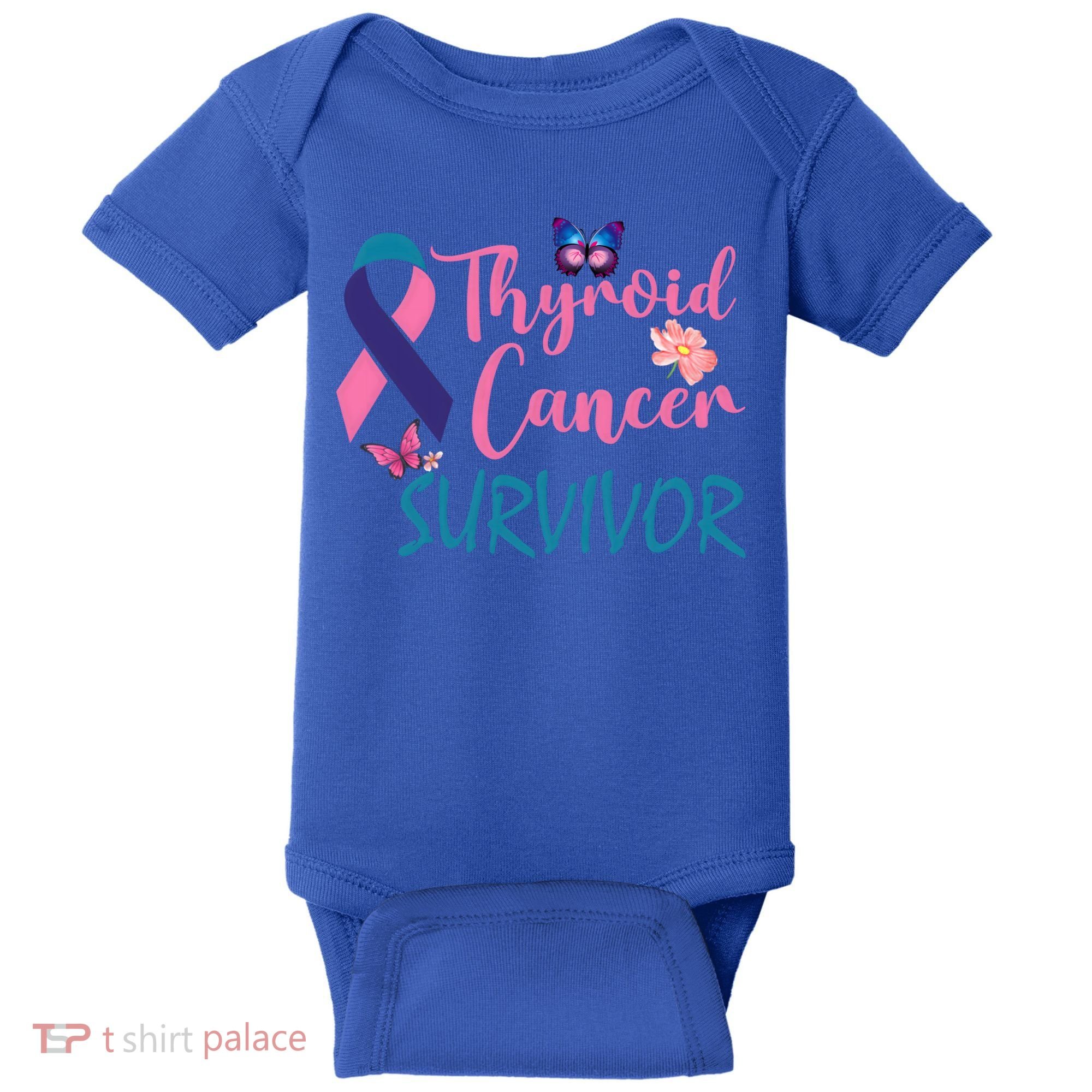 Butterflies Support Ribbon Thyroid Cancer Survivor Gift Baby Bodysuit