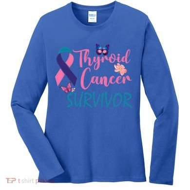 Butterflies Support Ribbon Thyroid Cancer Survivor Gift Women's Long Sleeve Shirt
