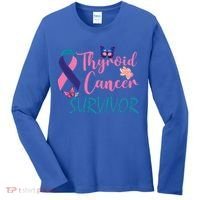 Butterflies Support Ribbon Thyroid Cancer Survivor Gift Women's Long Sleeve Shirt thumb 0