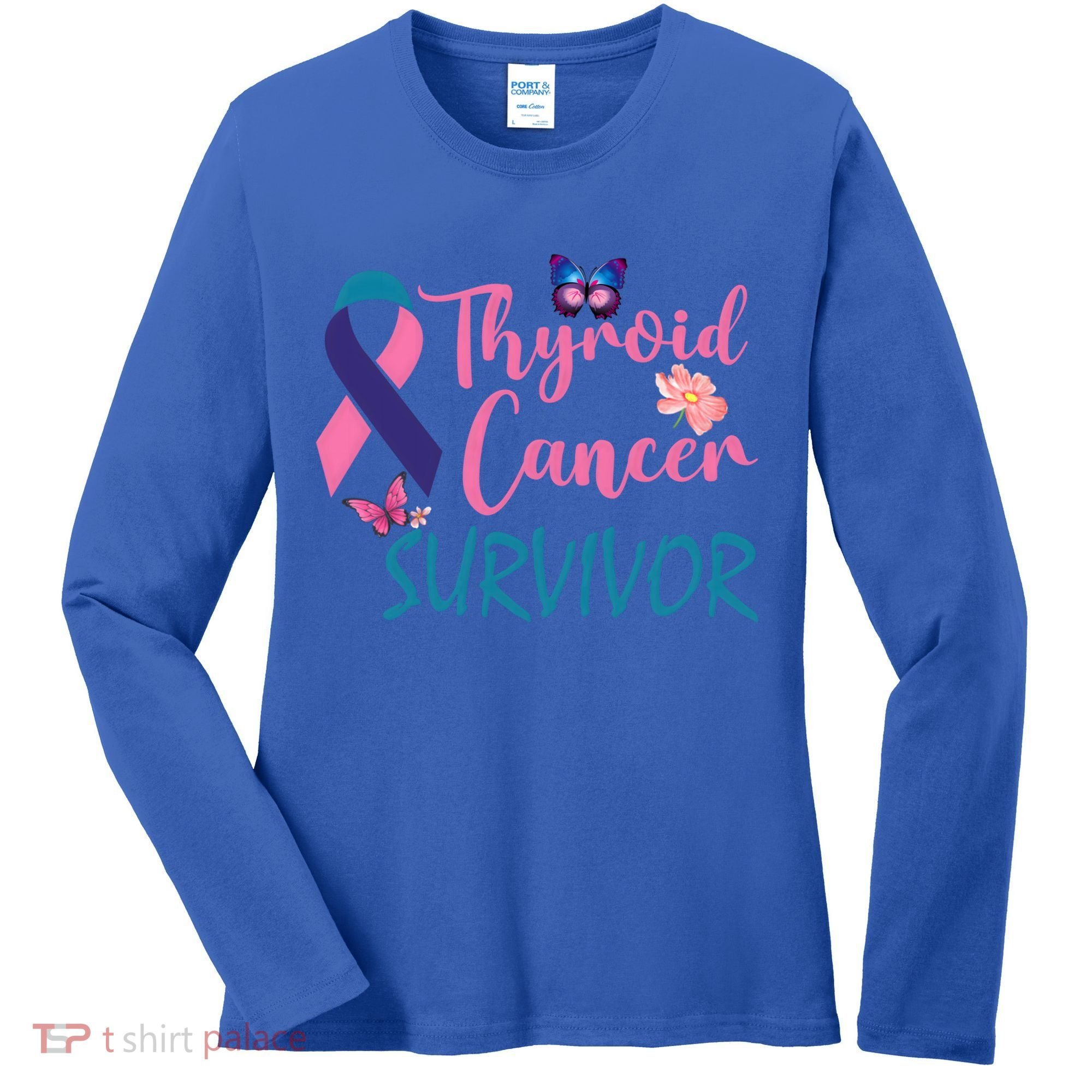 Butterflies Support Ribbon Thyroid Cancer Survivor Gift Women's Long Sleeve Shirt
