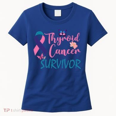 Butterflies Support Ribbon Thyroid Cancer Survivor Gift Women's T-Shirt