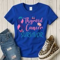 Butterflies Support Ribbon Thyroid Cancer Survivor Gift Women's T-Shirt thumb 3