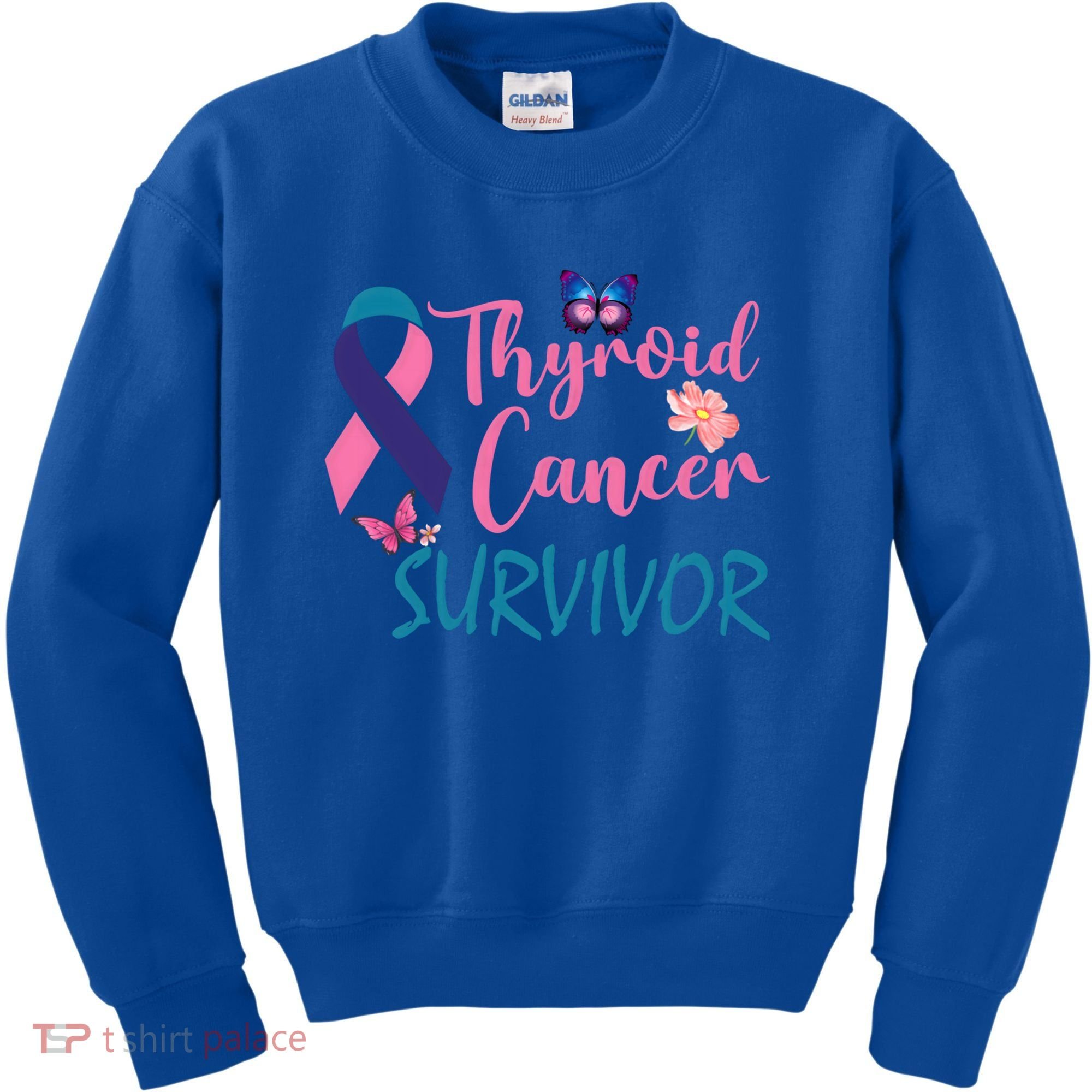 Butterflies Support Ribbon Thyroid Cancer Survivor Gift Kids Sweatshirt