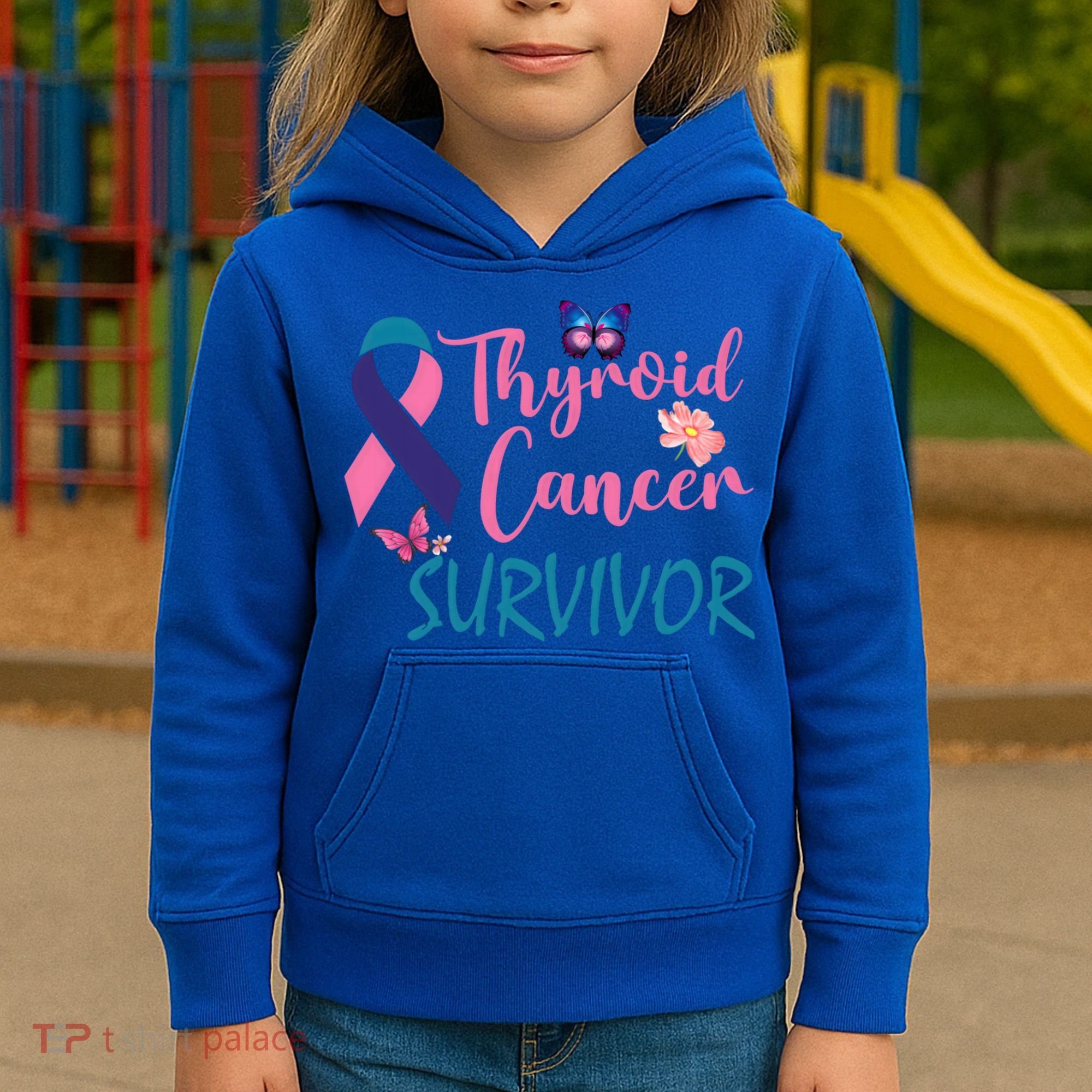 Butterflies Support Ribbon Thyroid Cancer Survivor Gift Kids Hoodie