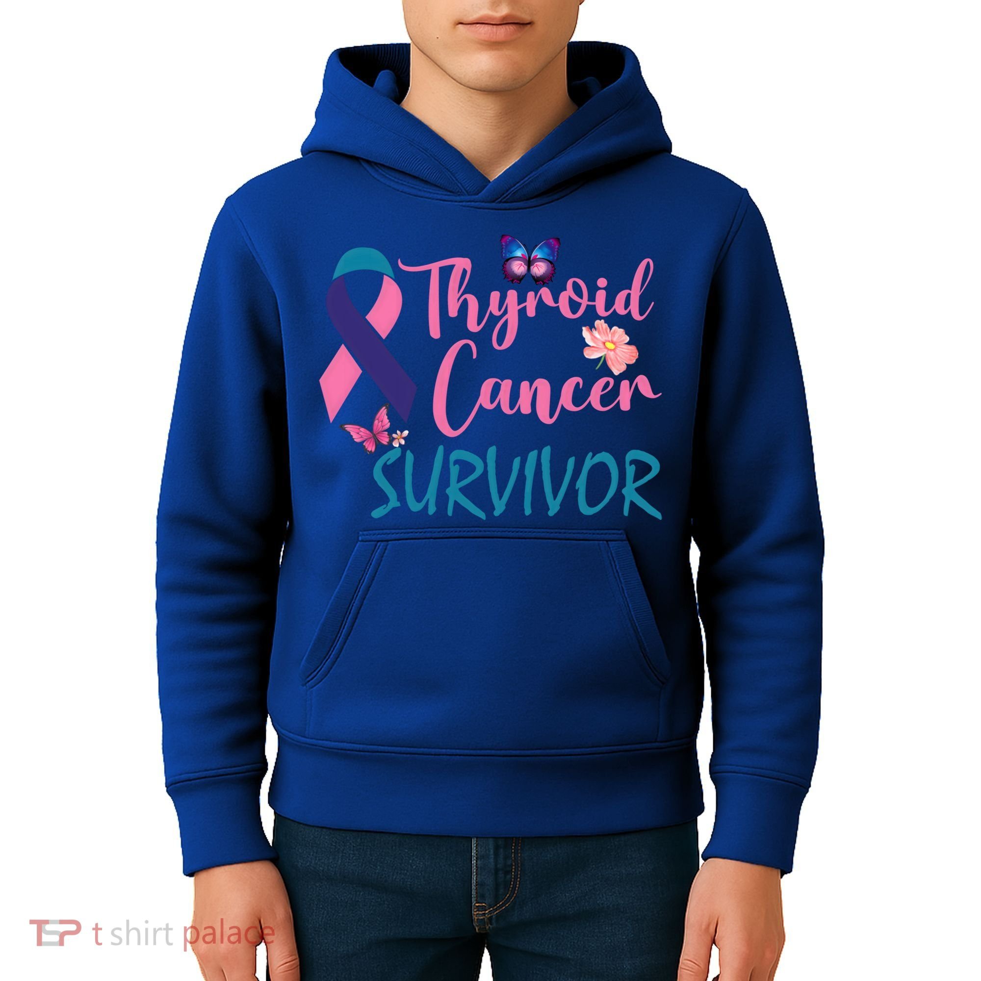Butterflies Support Ribbon Thyroid Cancer Survivor Gift Kids Hoodie