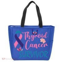Butterflies Support Ribbon Thyroid Cancer Survivor Gift Tote Bag thumb 0