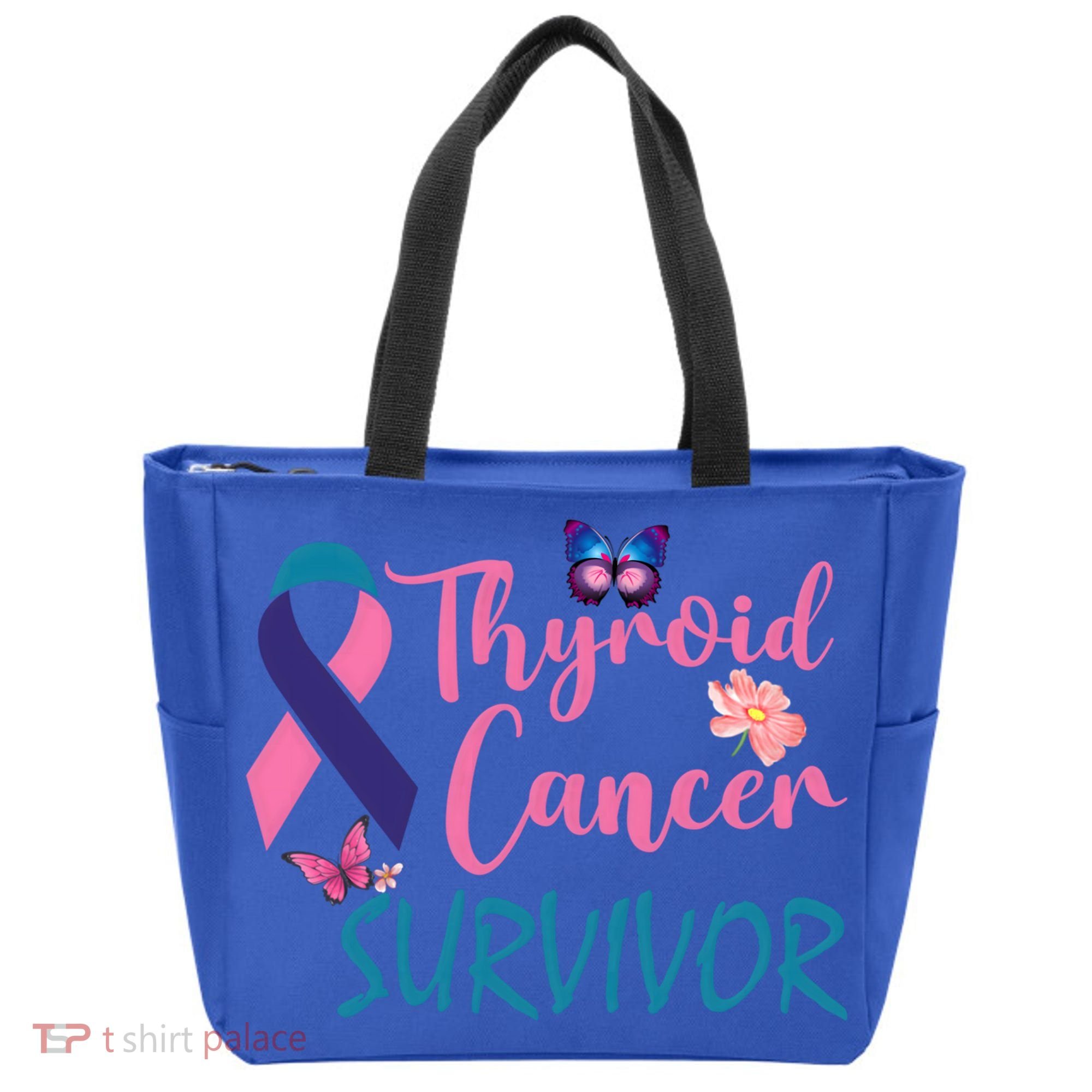 Butterflies Support Ribbon Thyroid Cancer Survivor Gift Tote Bag