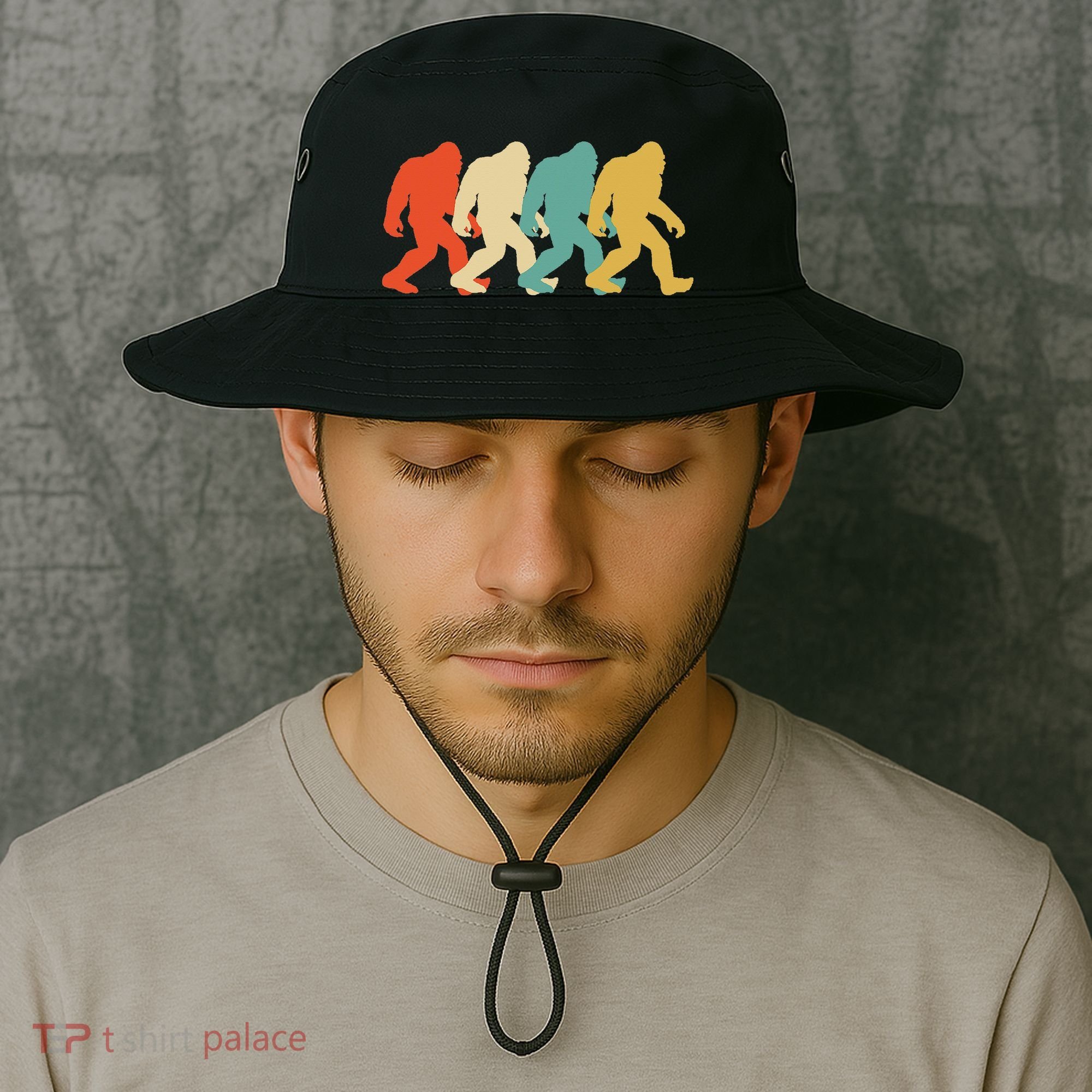Bigfoot Silhouette Retro Pop Art Sasquatch Bucket Hat
