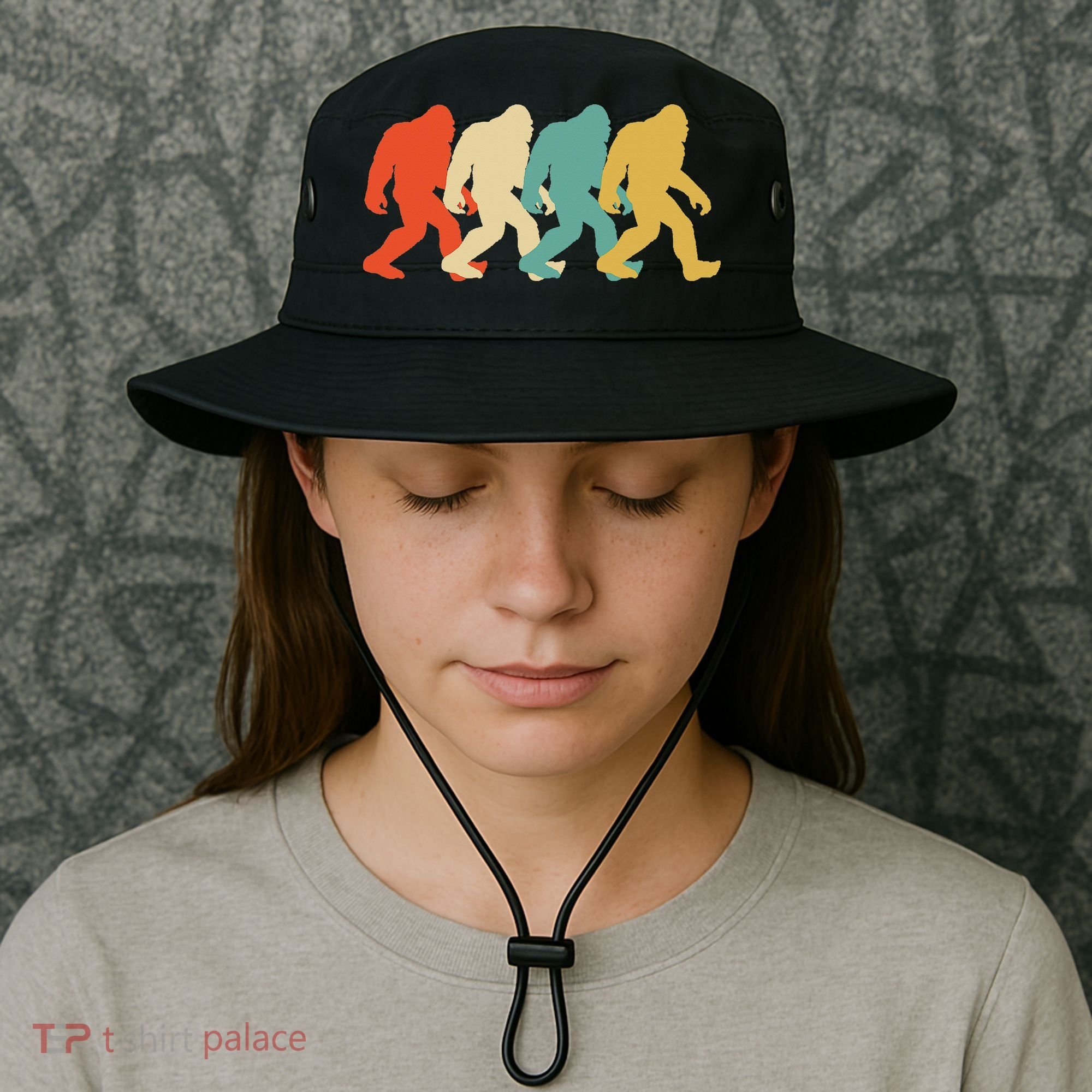Bigfoot Silhouette Retro Pop Art Sasquatch Bucket Hat