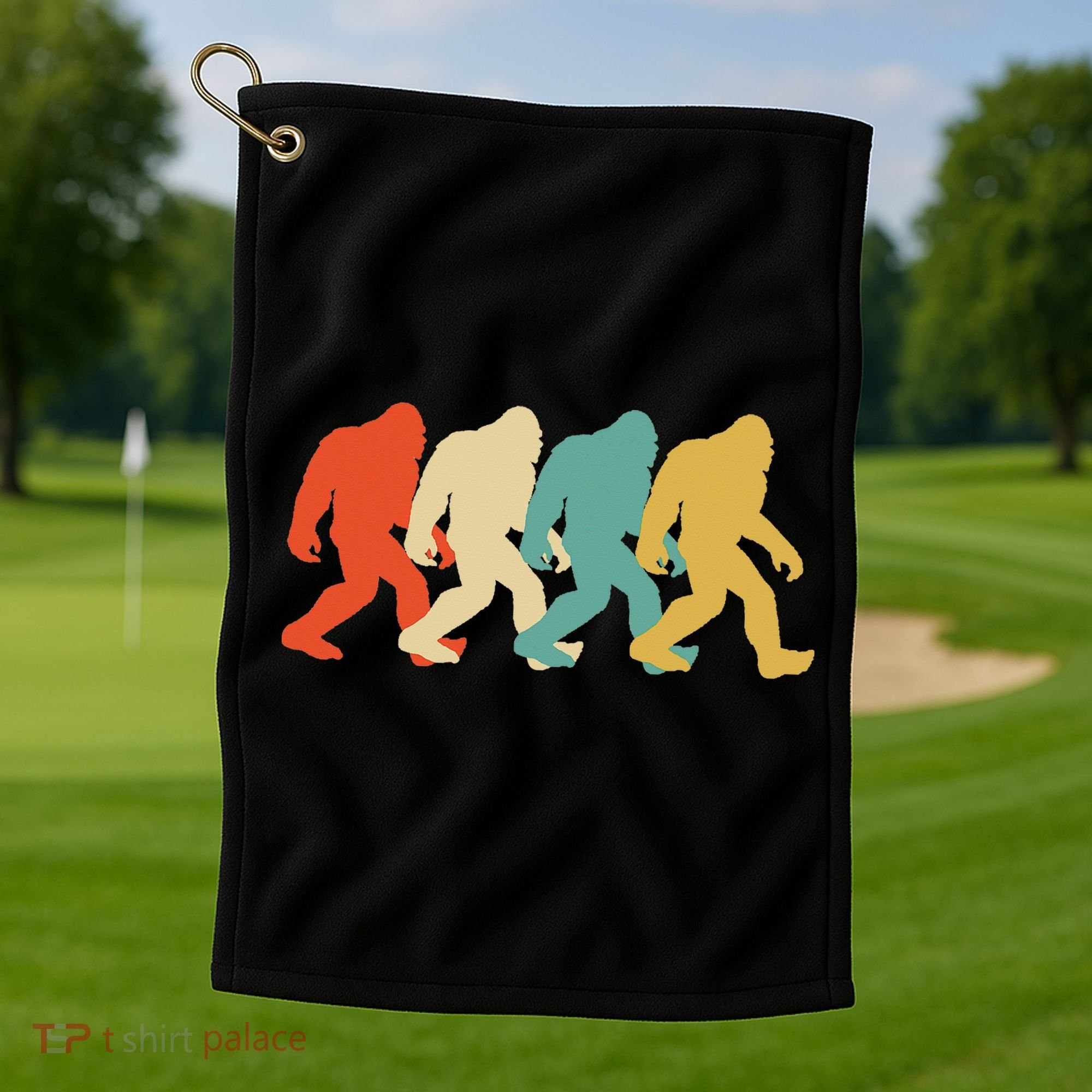 Bigfoot Silhouette Retro Pop Art Sasquatch Golf Towel